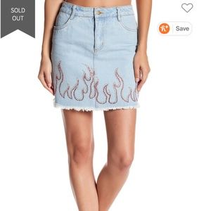 NWT Honey Punch Denim Skirt Rhinestone Flames-M